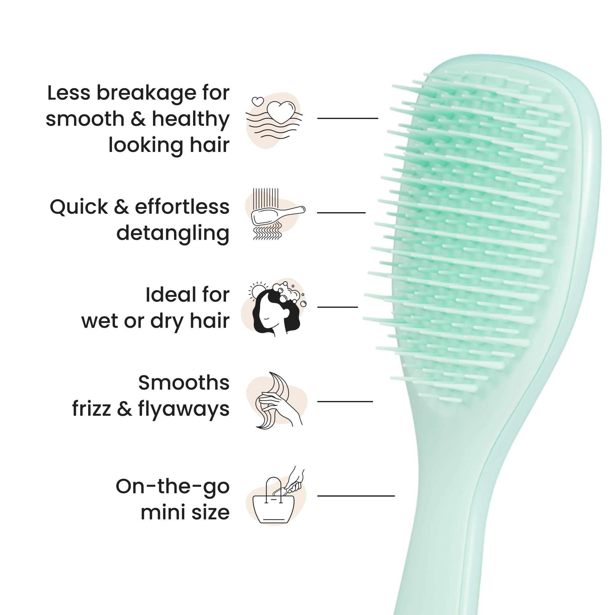 Tangle Teezer soft-flex teeth graphic illustrating reduced breakage on delicate hair