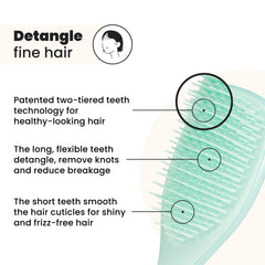 Tangle Teezer two-tier teeth technology close-up showing long detangling teeth
