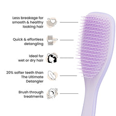 Tangle Teezer Fine & Fragile Ultimate Detangler on dry hair closeup for frizz-free detangling.