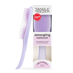 Tangle Teezer Fine & Fragile Ultimate Detangler Brush closeup shows soft-flex teeth for gentle detangling.
