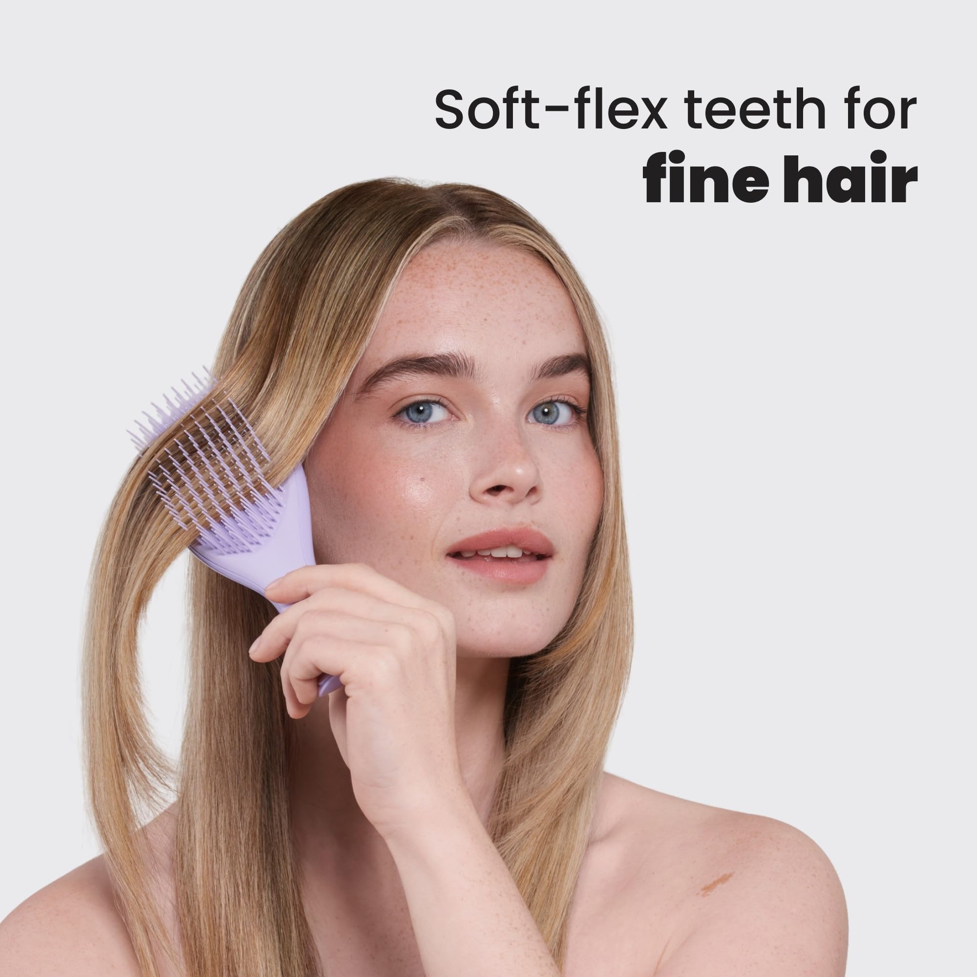 Tangle Teezer Hypnotic Heather packaging transition shot emphasizes sustainable packaging.