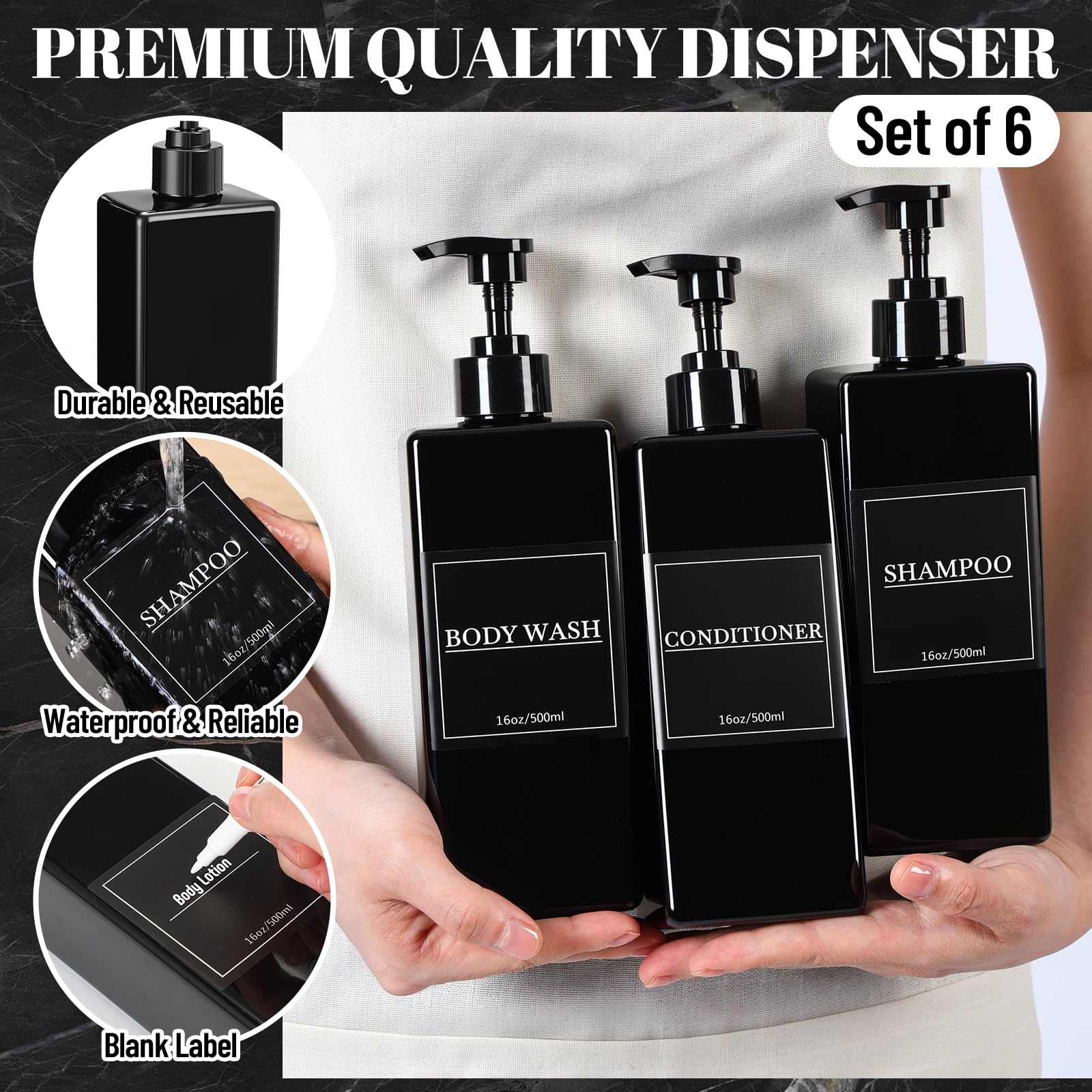 Tanlade refillable bottles with wide mouth simplify refilling shower products.