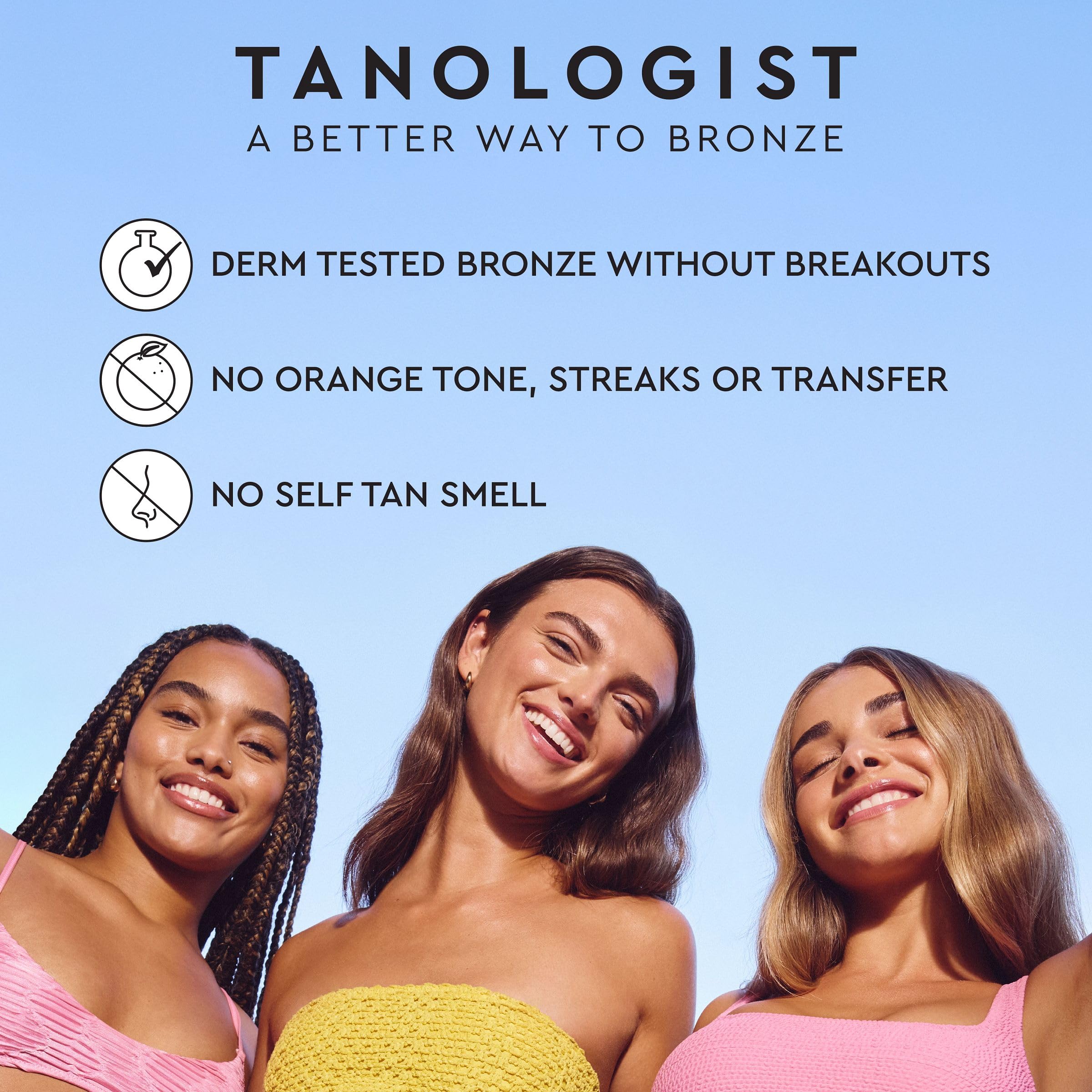 Tanologist Clear Self-Tan Mousse dries quickly with no color guide for quick full-body application.