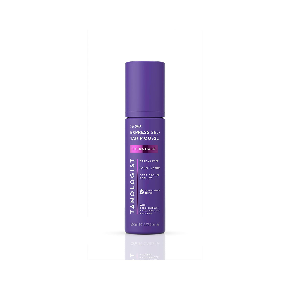 Tanologist Extra Dark Self-Tan Mousse foam pour demonstrates water-to-foam transformation for streak-free tanning.