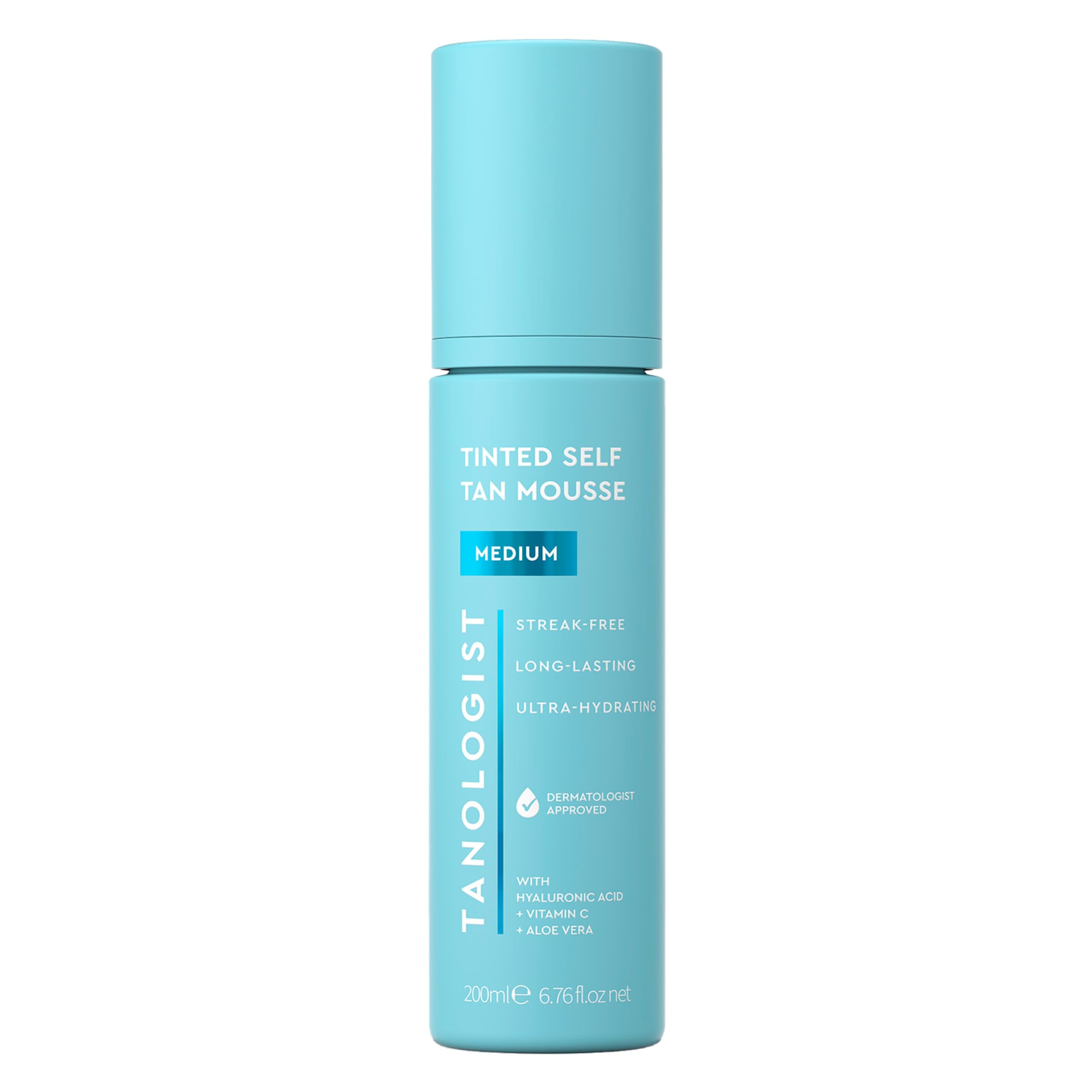 Tanologist Medium Self Tan Mousse bottle with tinted guide for easy, streak-free application.