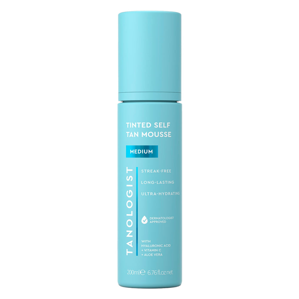 Tanologist Medium Self Tan Mousse bottle with tinted guide for easy, streak-free application.