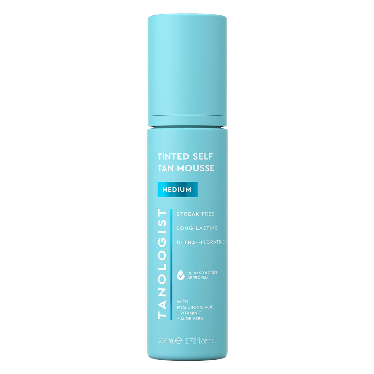 Tanologist Medium Self Tan Mousse bottle with tinted guide for easy, streak-free application.