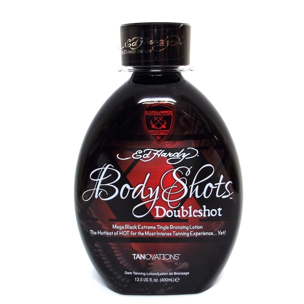 Tanovations Ed Hardy Body Shots Double Shot bottle for a bold, long-lasting bronzing session