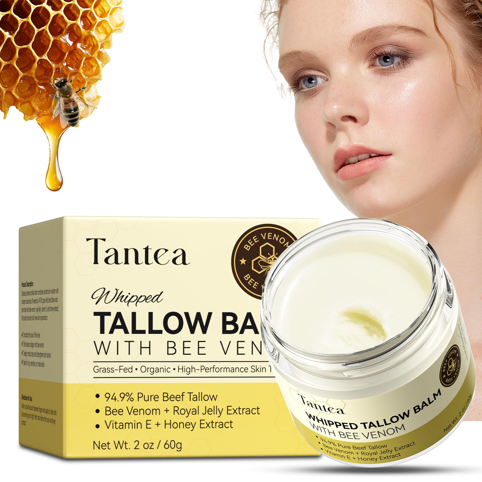 Tantea beef tallow bee venom jar demonstrates 7x potency for deep nourishment.