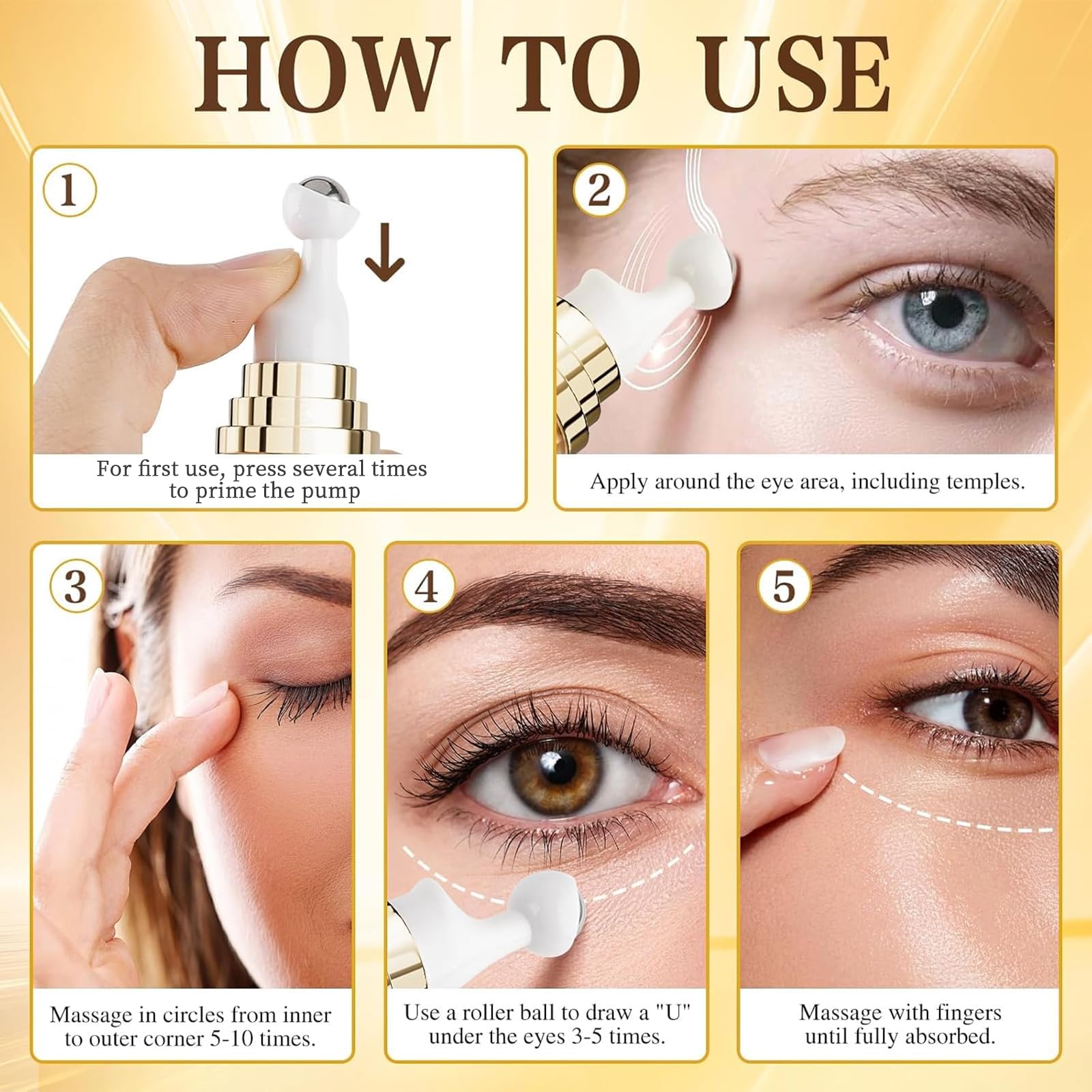 Tantea eye cream pump priming guides first-use dispensing.