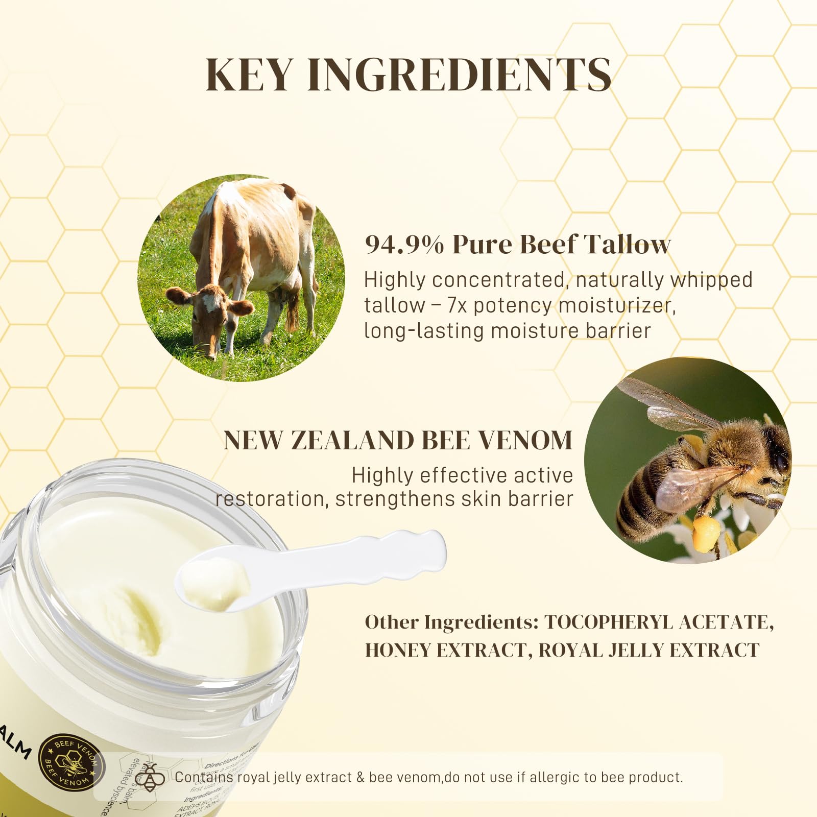 Tantea NZ bee venom ingredients label emphasizes ethical sourcing and purity.