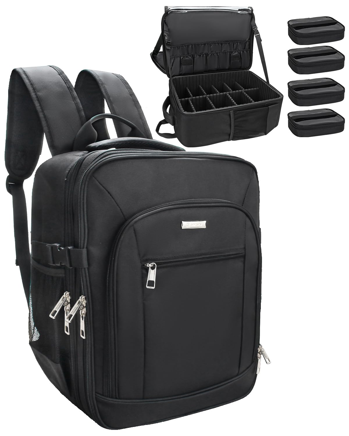 TANTO makeup backpack front view highlighting large capacity for organized cosmetics storage.