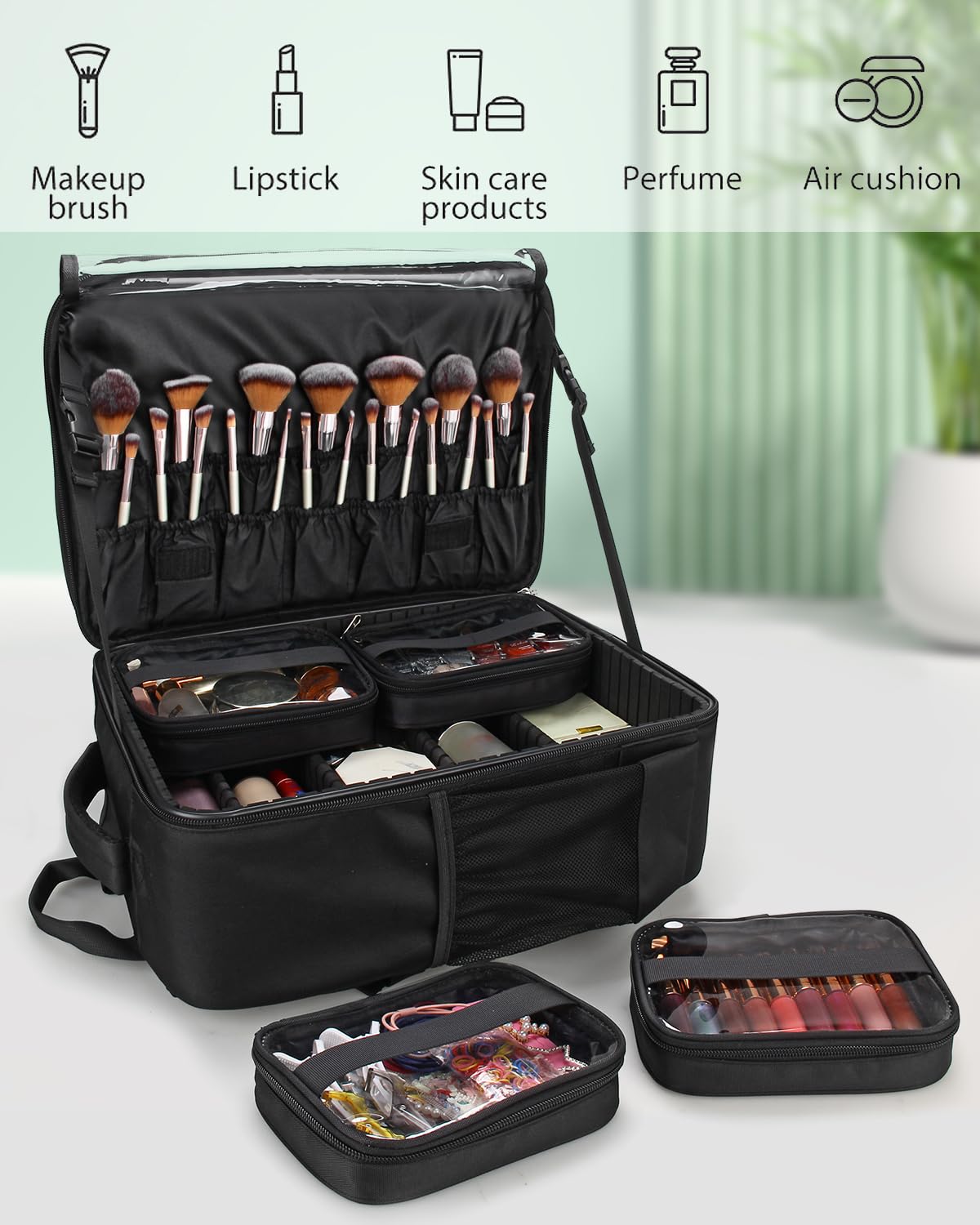 TANTO makeup backpack luggage strap shows travel convenience for professionals.
