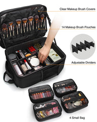 TANTO makeup backpack removable dividers demonstrate customizable organization for brushes and palettes.