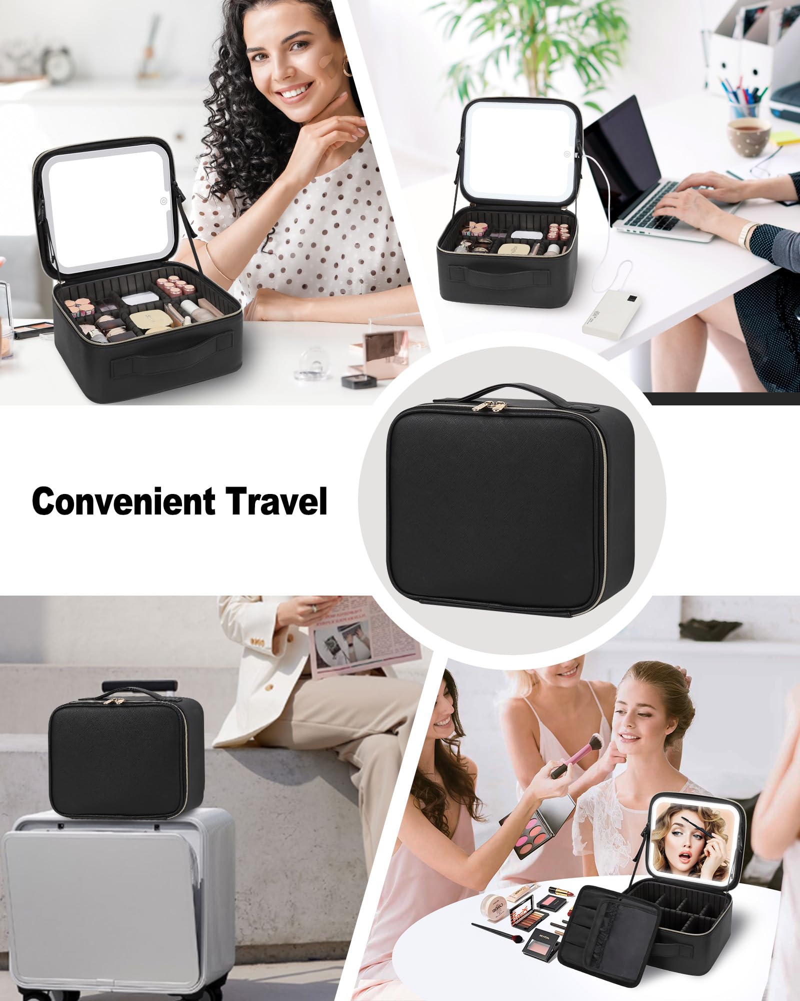 TANTO makeup bag LED mirror brush board inside for easy access to tools