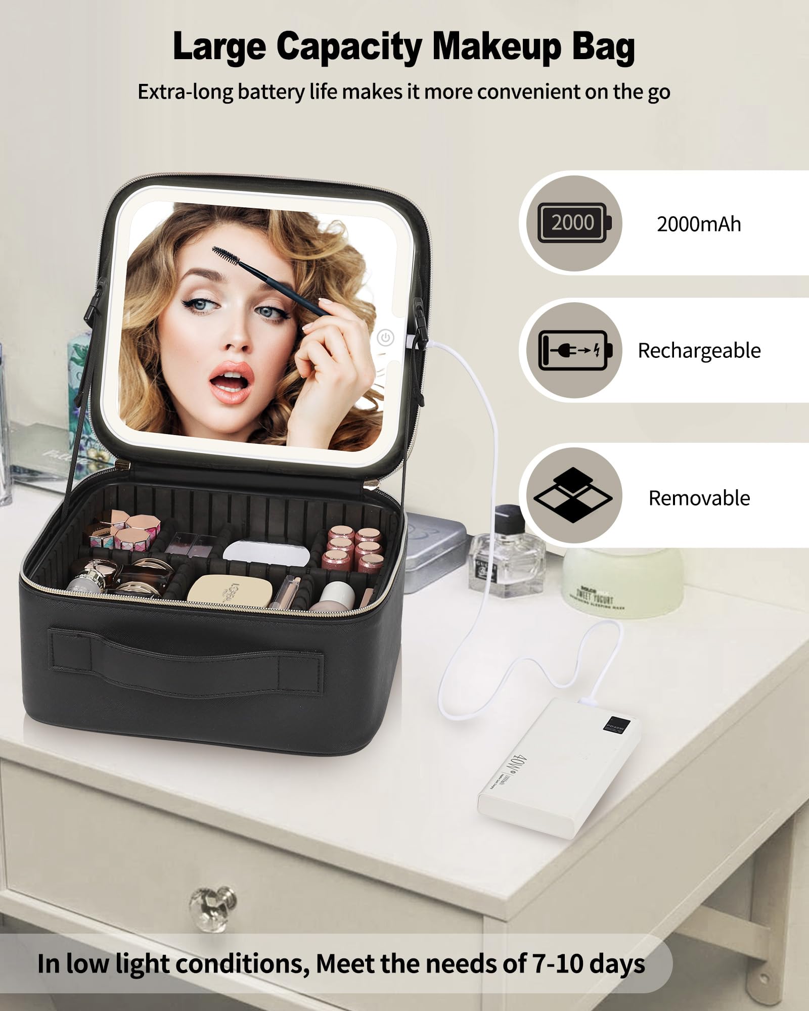 TANTO makeup bag LED mirror on the go ready for travel styling