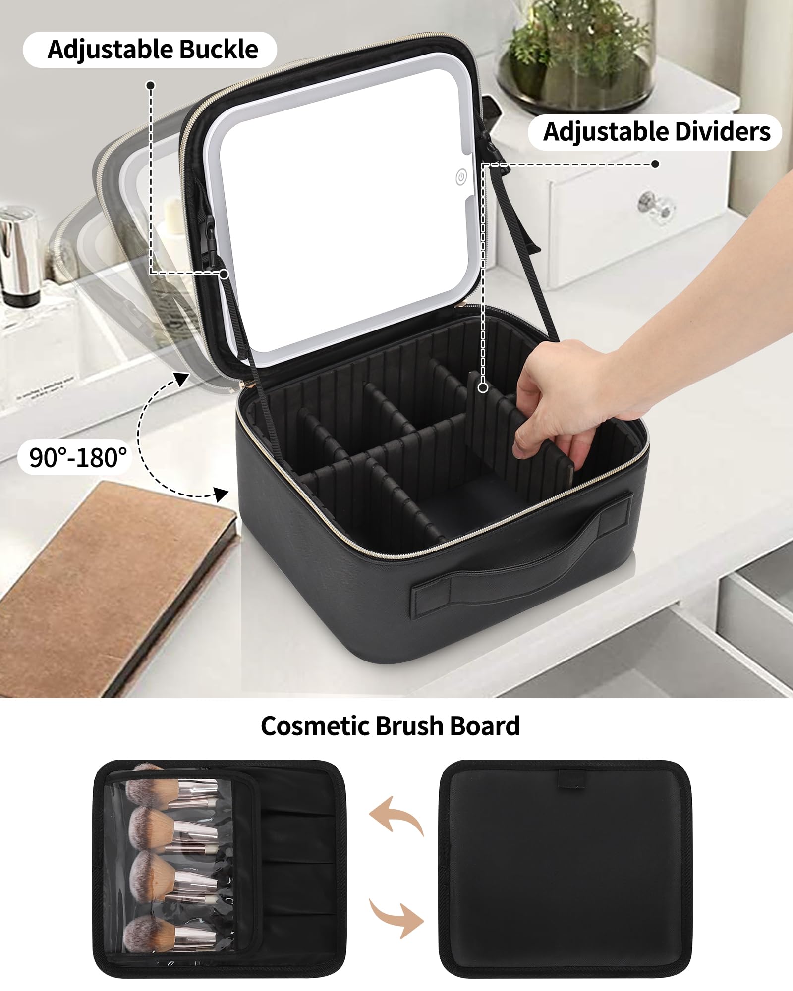 TANTO makeup bag LED mirror waterproof PU leather exterior and durable handle