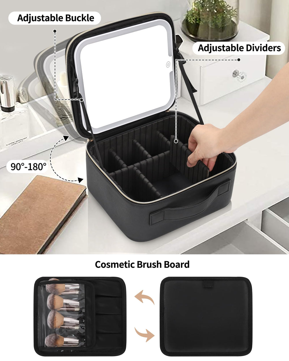 TANTO makeup bag LED mirror waterproof PU leather exterior and durable handle