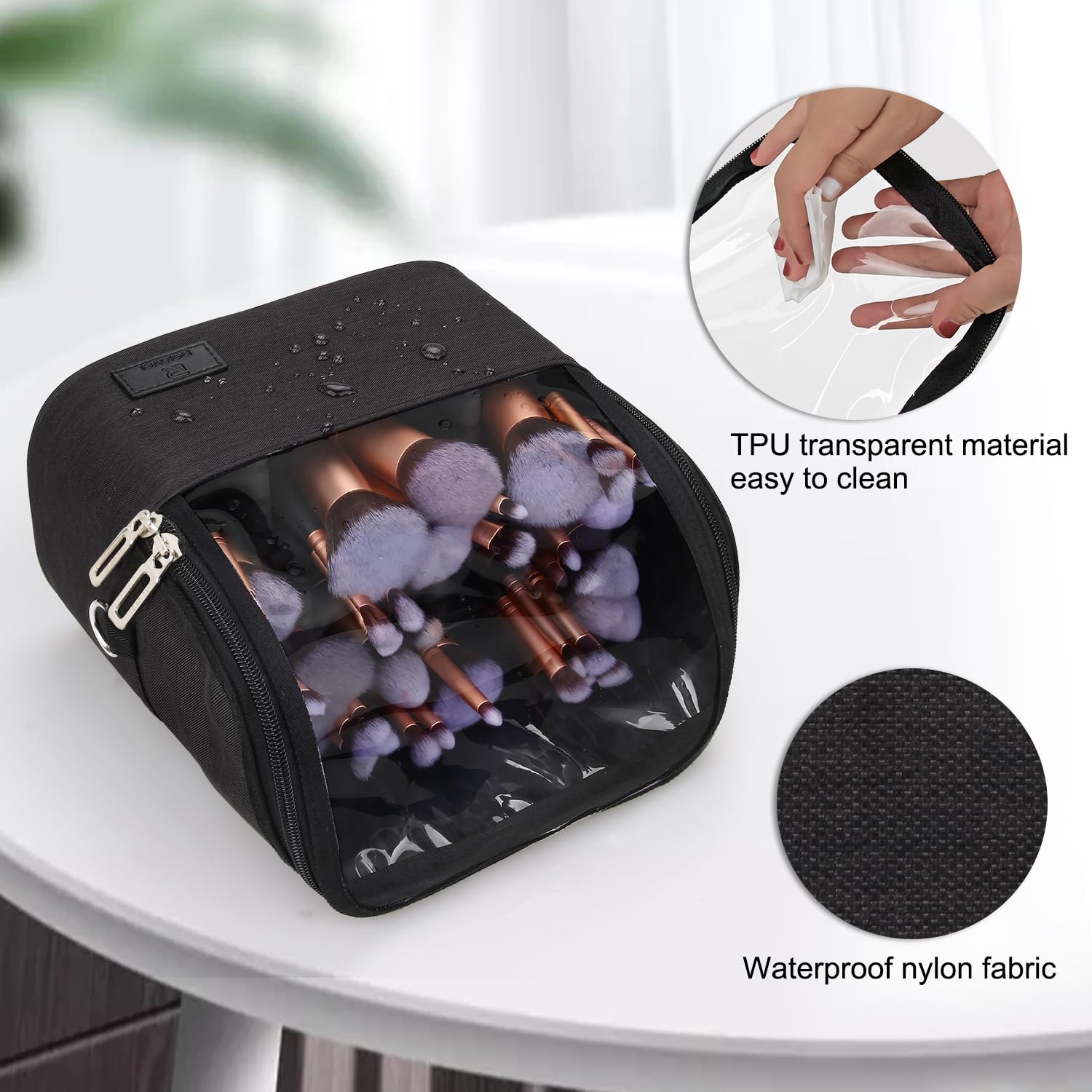 TANTO makeup brush bag adjustable divider highlights customizable layout for many brush sizes.