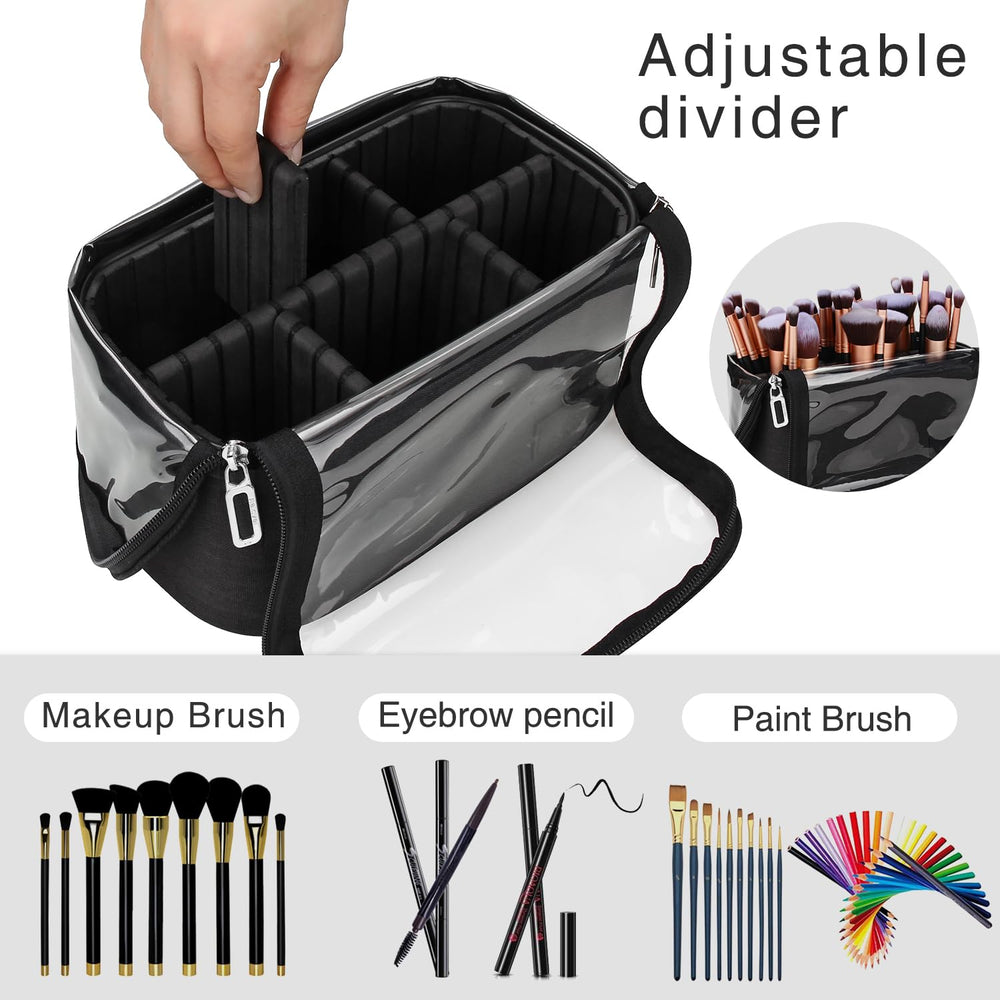 TANTO makeup bag open with dividers shows organized layout for easy access.