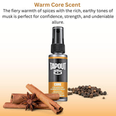 Tapout Focus body spray bottle with citrus-herbal notes for sharpened senses during workouts.