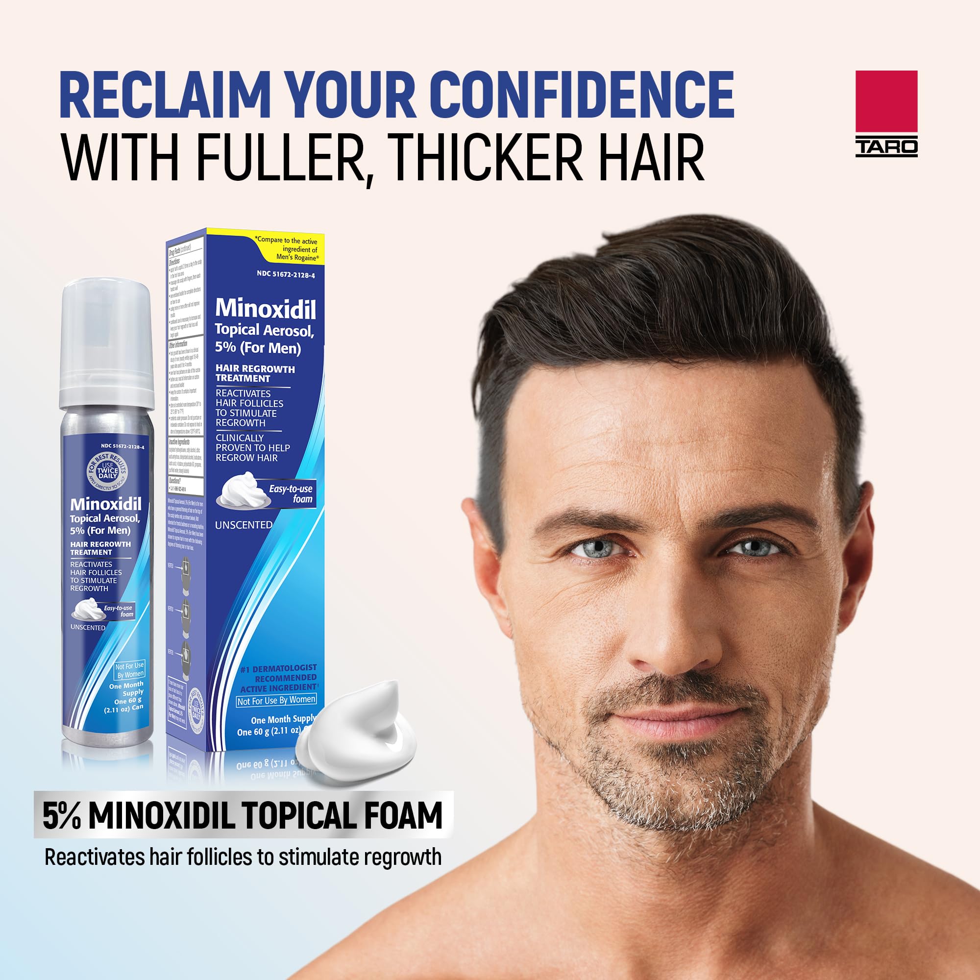 TARO Minoxidil 5% Foam 3-pack packaging provides convenient supply.