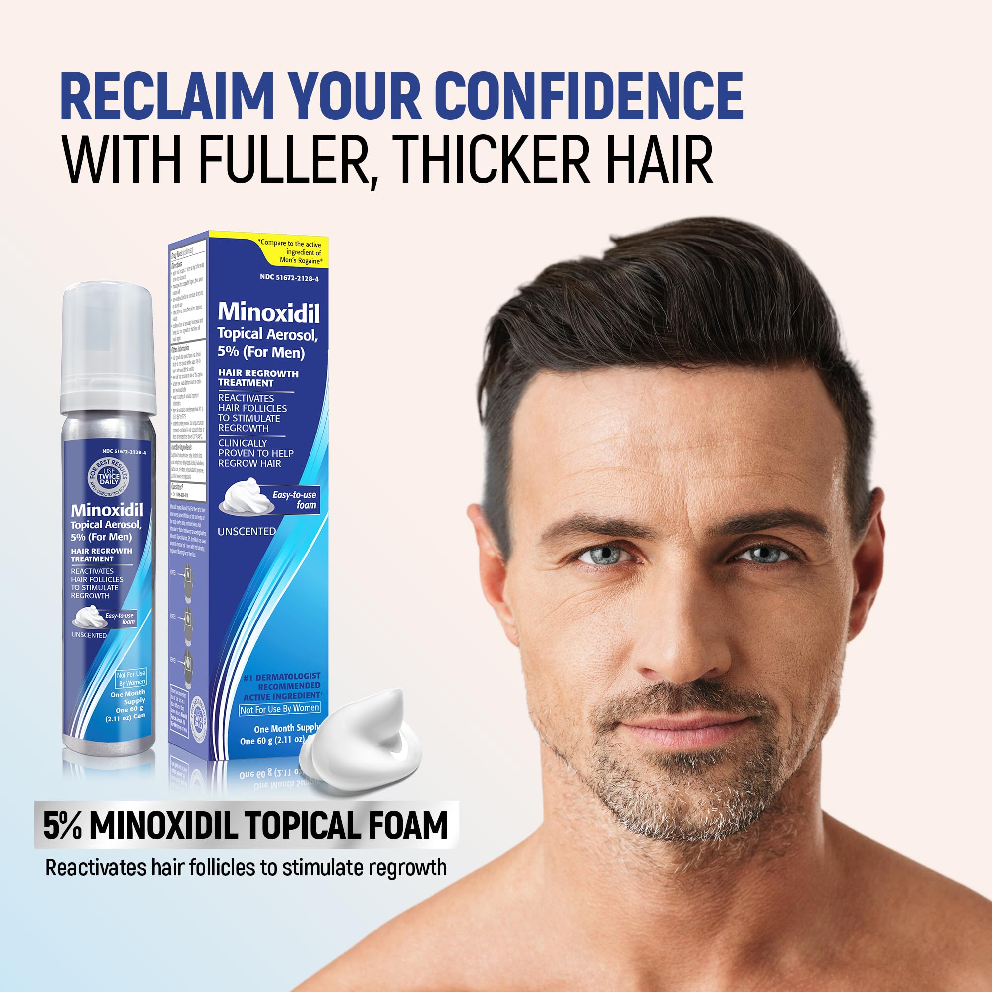 Close-up of TARO Minoxidil foam texture highlighting fast-absorbing formula.