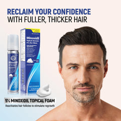 Close-up of TARO Minoxidil foam texture highlighting fast-absorbing formula.
