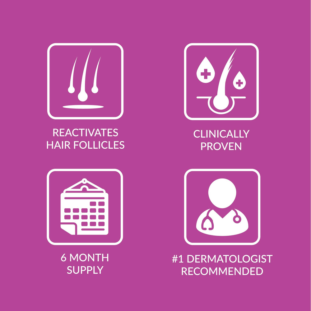 TARO Minoxidil foam on a woman's scalp during morning routine for easy care