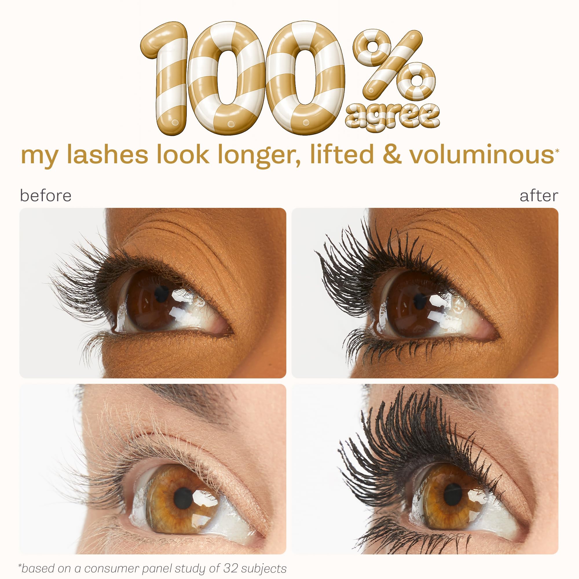 tarte before and after lashes demonstrating extension effect and volume