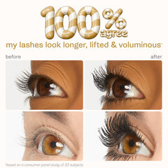 tarte before and after lashes demonstrating extension effect and volume