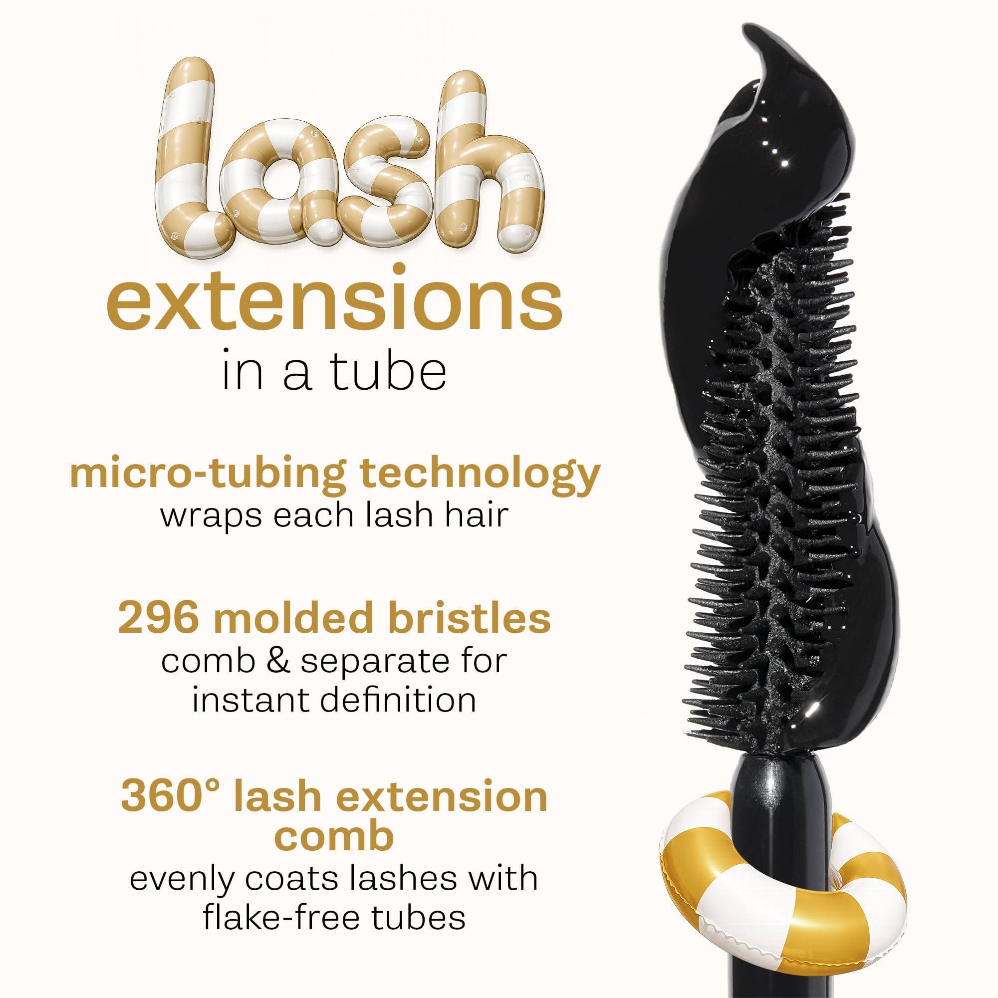 tarte mascara beside coin showing product size and travel-friendly benefit