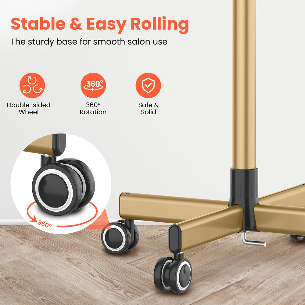 TASALON Gold rolling cart gliding quietly across a salon floor