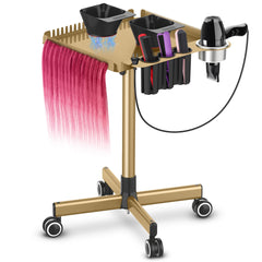 TASALON Gold salon tray on wheels with magnetic dye bowls for spill-free color application
