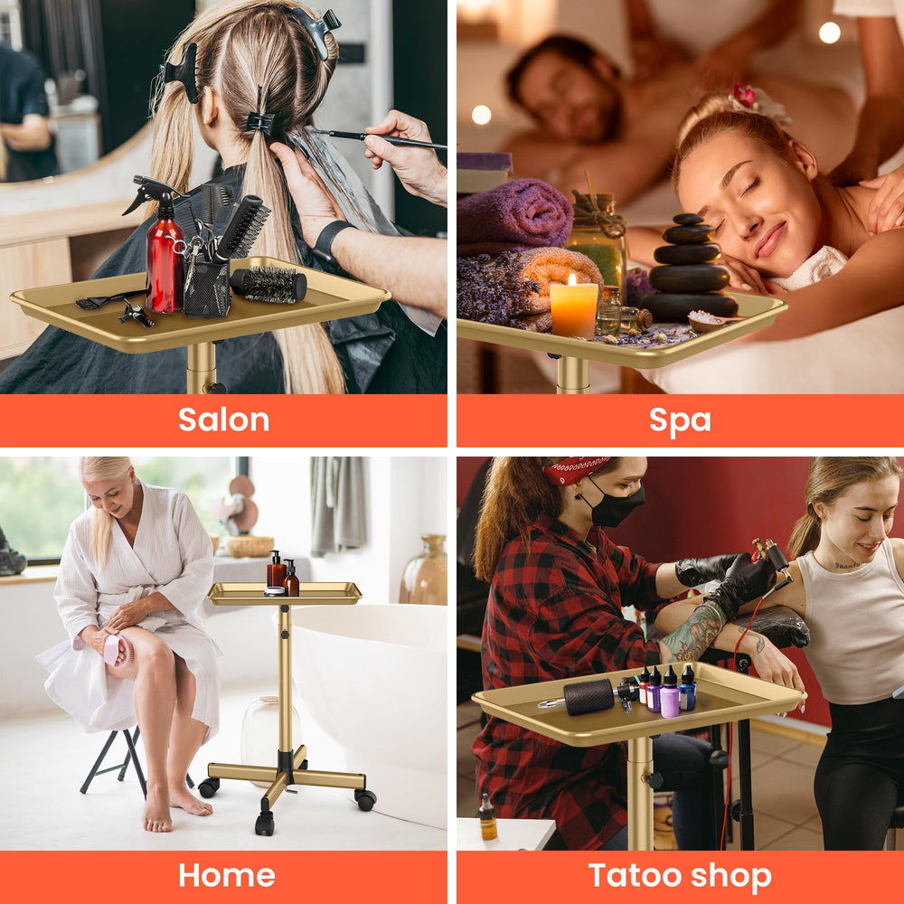 Hair, tattoo, esthetician tray setup on TASALON for varied professional tasks.
