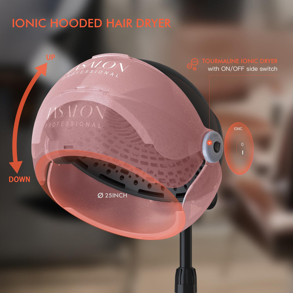 TASALON Ionic Hooded Hair Dryer rear vent and filterable intake for extended lifespan.