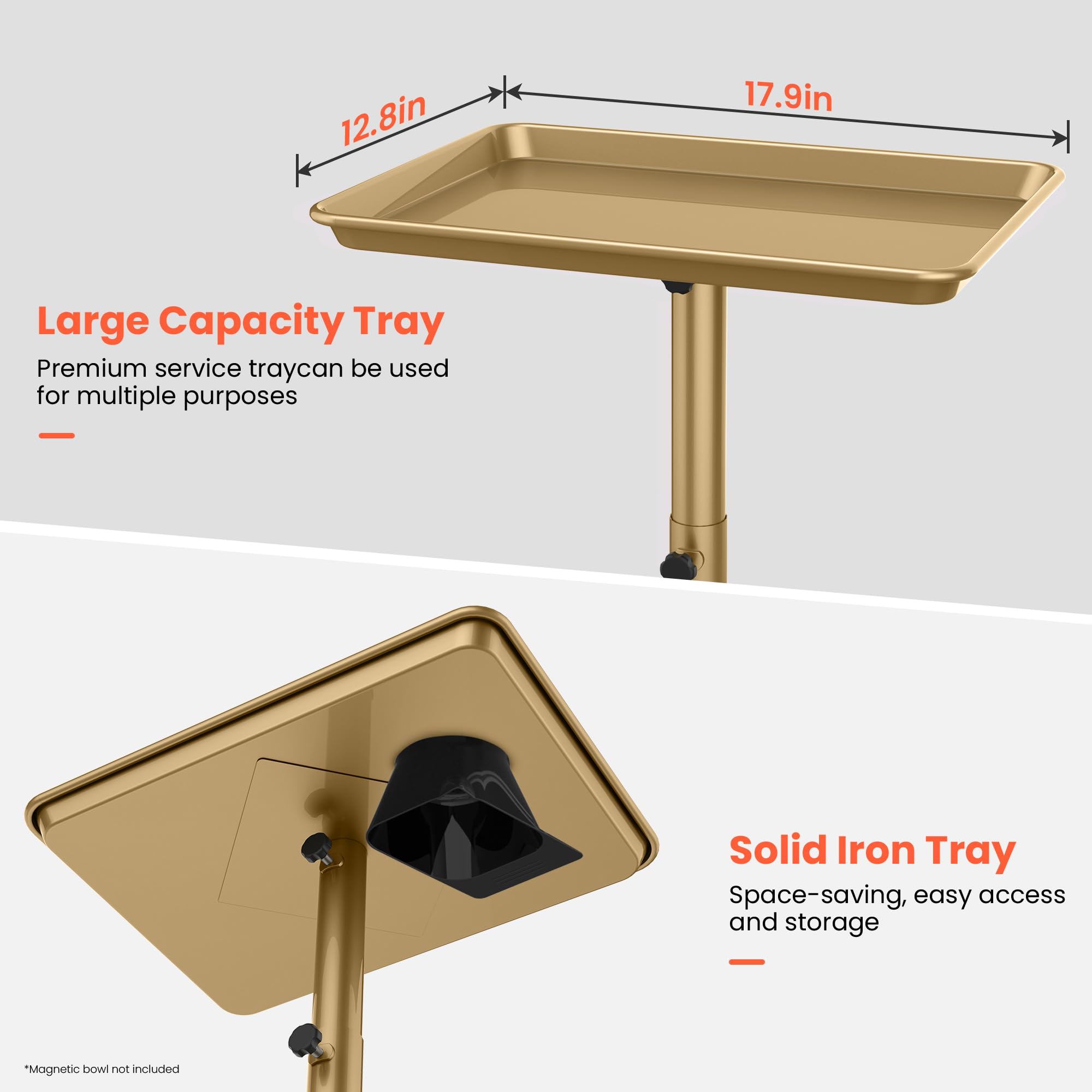 Removable service tray 18x13 on TASALON cart for versatile storage.