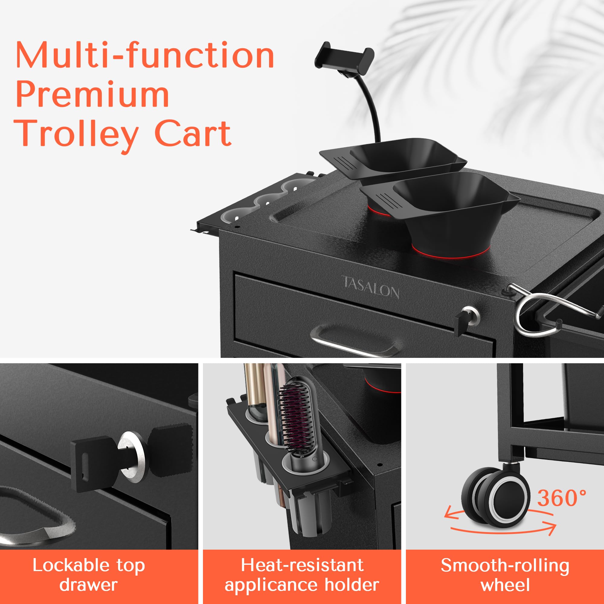 TASALON magnetic bowls highlight attached storage for small accessories within reach.