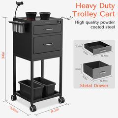 TASALON trolley cart side drawer open demonstrates easy tool access during sessions.