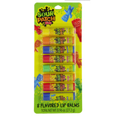 Taste Beauty Sour Patch Kids 8 Pack Lip Balm packaging shows eight flavors for playful hydration.