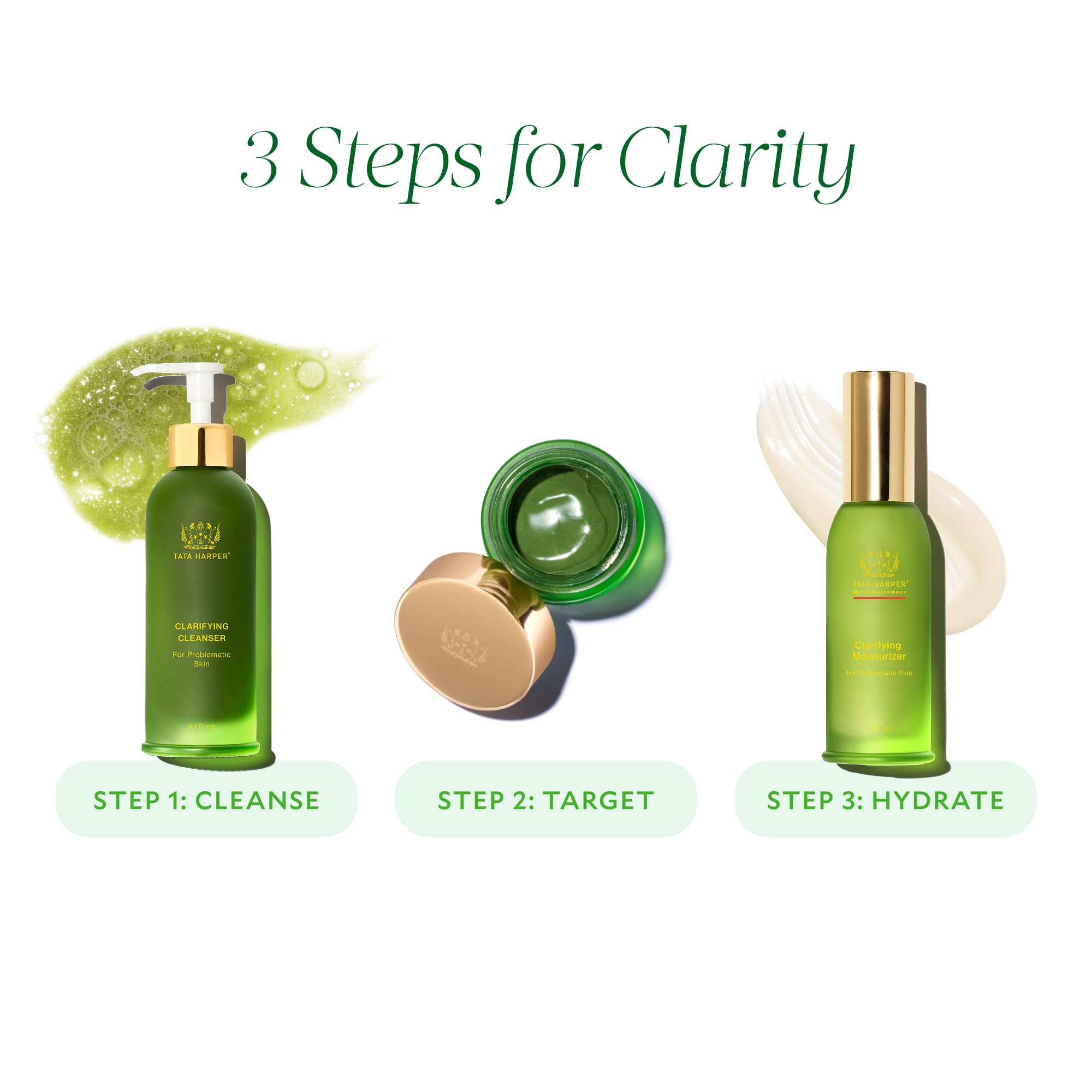 Tata Harper Clarifying Cleanser bathroom vanity scene for an easy morning routine.