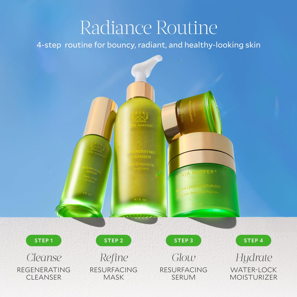 Tata Harper Resurfacing Serum morning routine shot on clean vanity