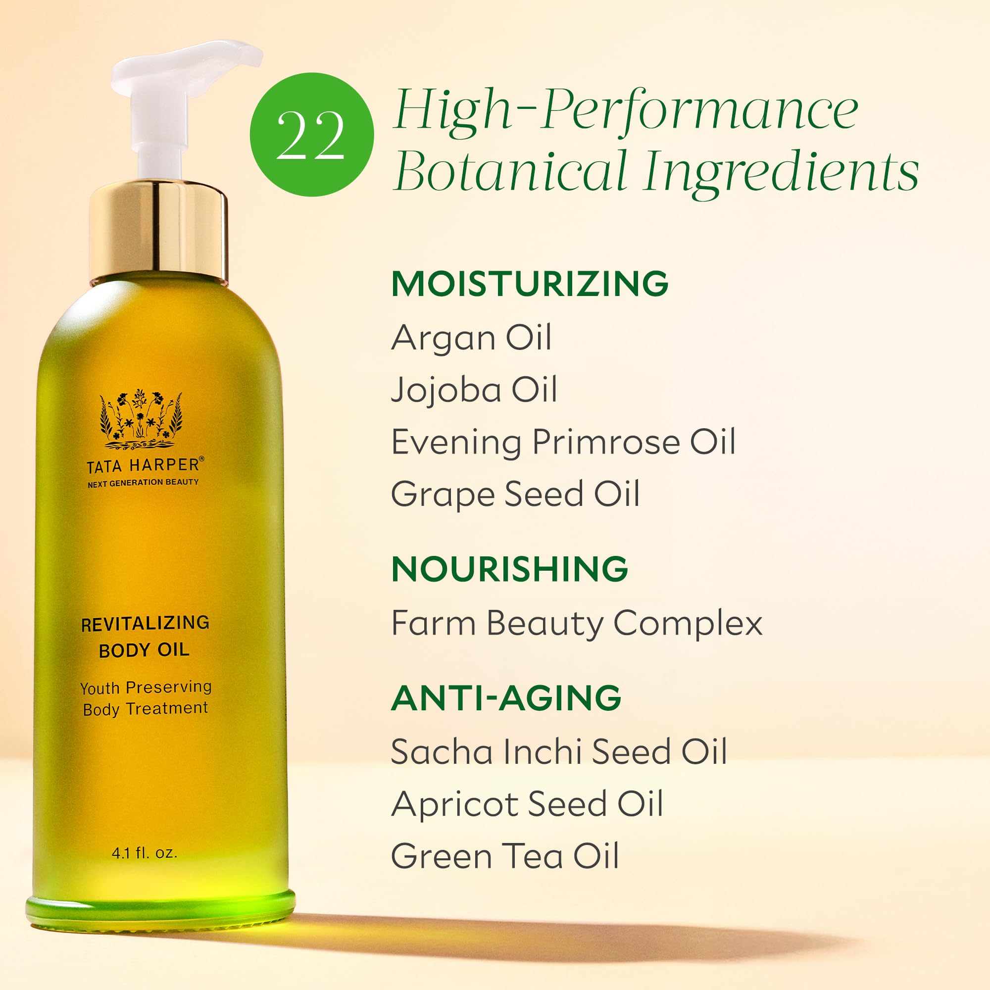 Tata Harper Revitalizing Body Oil pump-dispense action enables easy application.