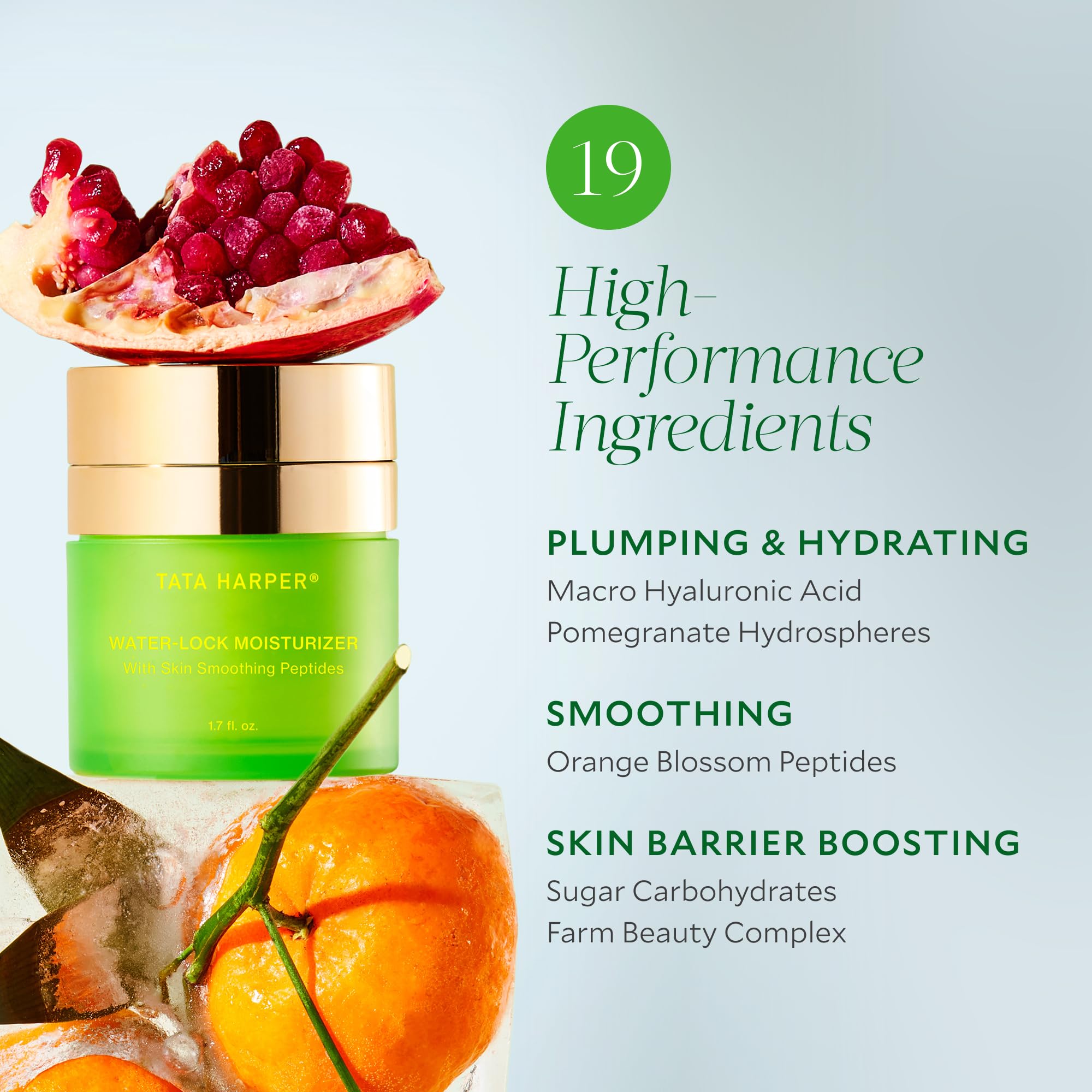 Tata Harper Water-Lock Moisturizer packaging emphasizing natural skincare credentials