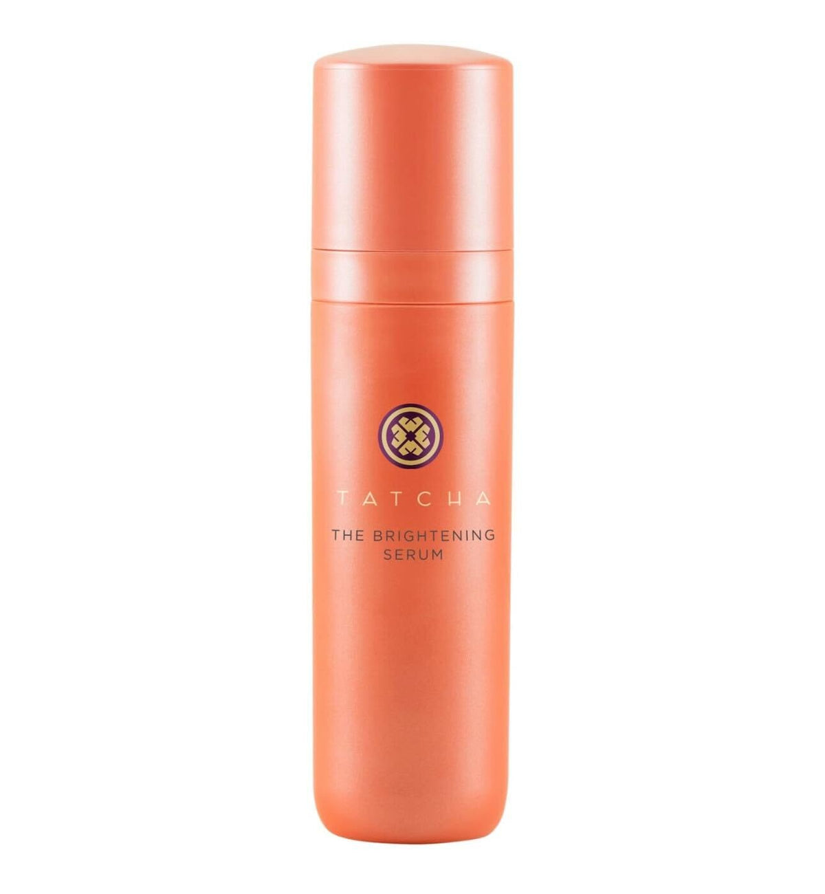 TATCHA Brightening Serum bottle closeup highlighting time-release vitamin C benefits.