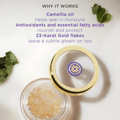TATCHA Camellia Gold Spun Lip Balm with 23-karat flakes adds subtle gleam