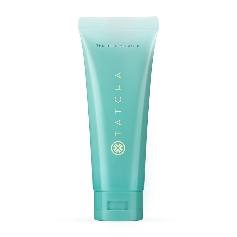 Tatcha The Deep Cleanse bottle close-up showing a pore-purifying cleanser.