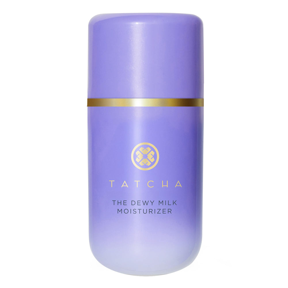 TATCHA The Dewy Milk Moisturizer bottle showing a lightweight hydrating texture for a dewy glow.
