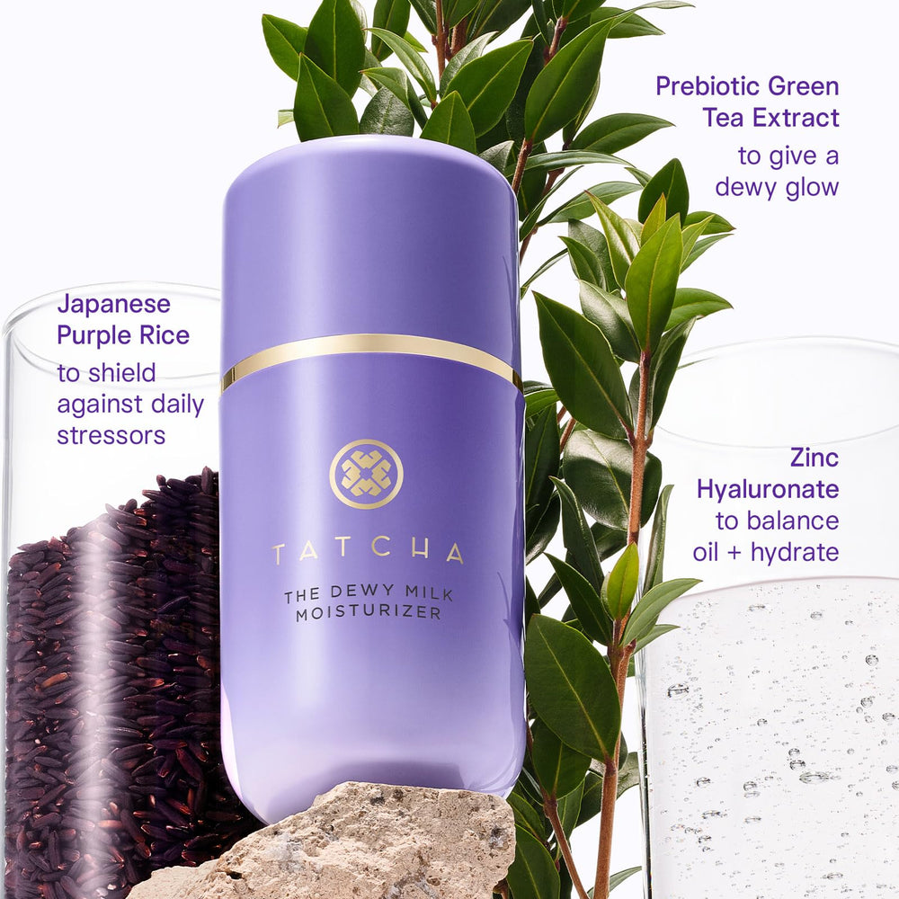 TATCHA The Dewy Milk Moisturizer under foundation creates a smooth, dewy base.