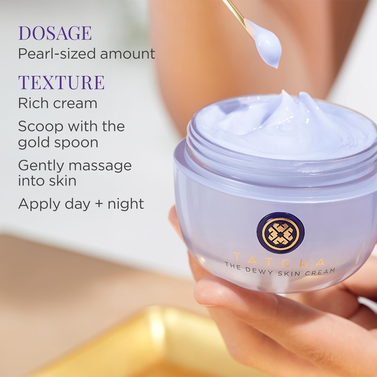 TATCHA The Dewy Skin Cream packaging with botanicals conveys moisture retention and resilience